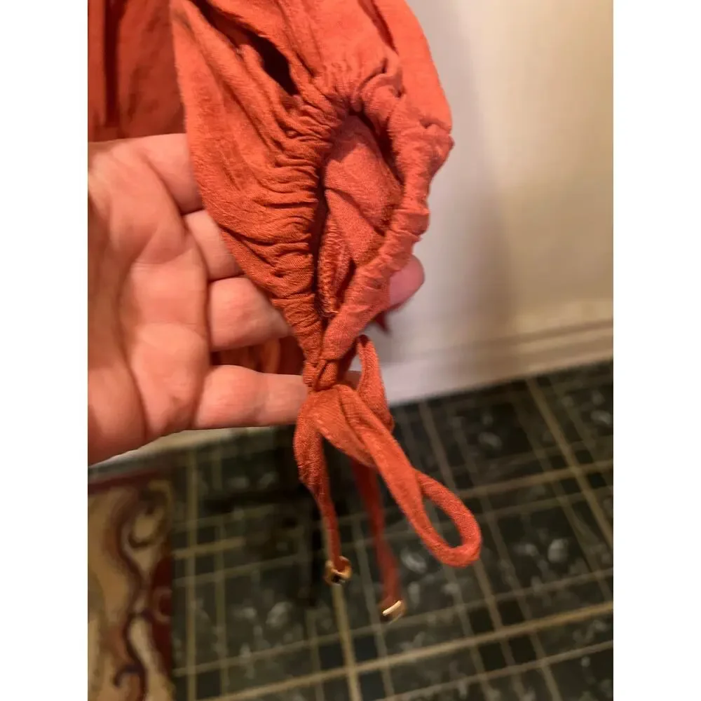 Smocked Frilled Neck Puff Sleeve Ruffle Hem Mini Dress NWOT Size S - Picture 7 of 11